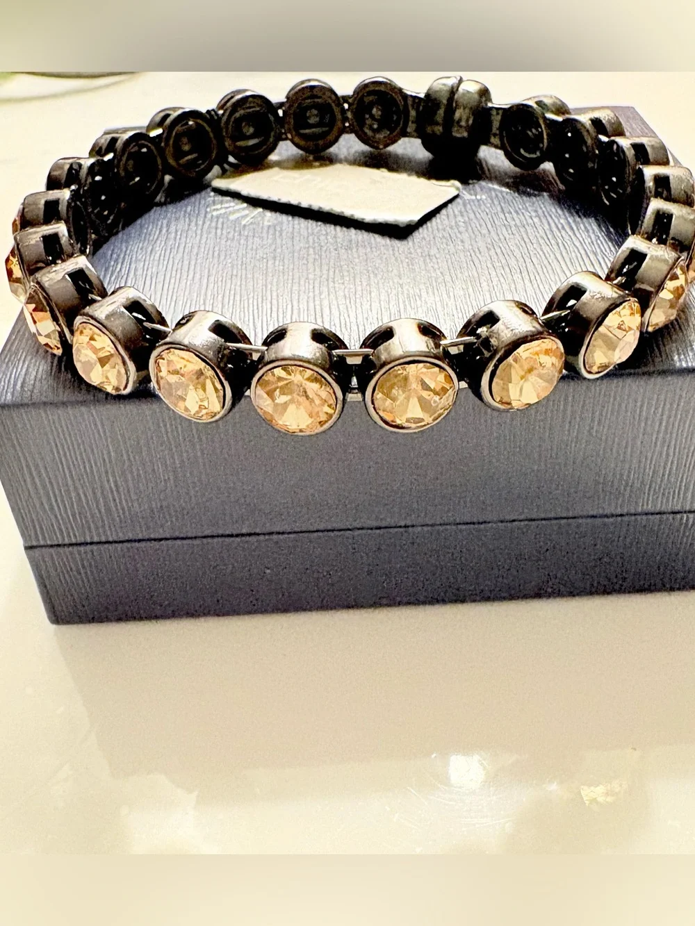 Chico's Black Link Stretch Bracelet with Champagne Crystals